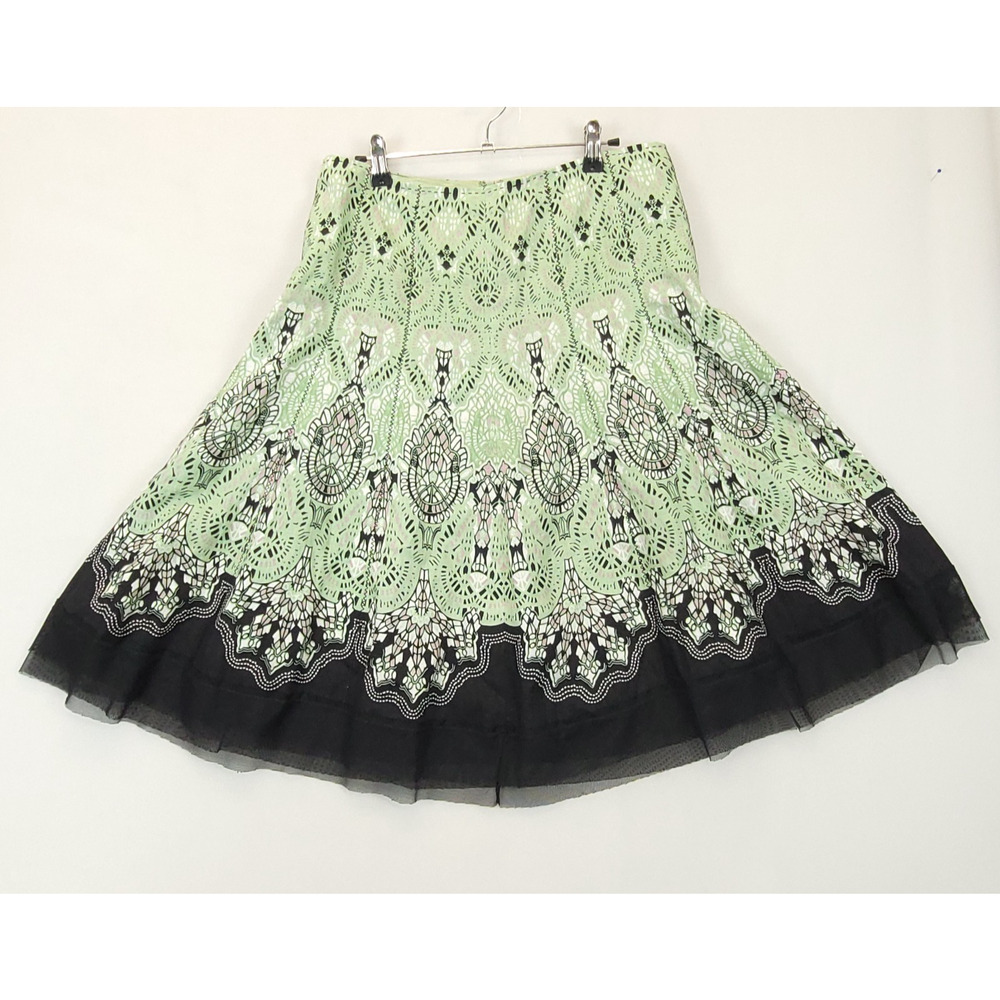 Gianni Bini Linen Skirt Tulle Hem Women 8 Mint Black Pink‎ Flowy Whimsigoth Boho